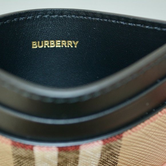 NWT AUTHENTIC BURBERRY SANDON CANVAS LEATHER CHECK CARD CASE WALLET - Picture 3 of 5